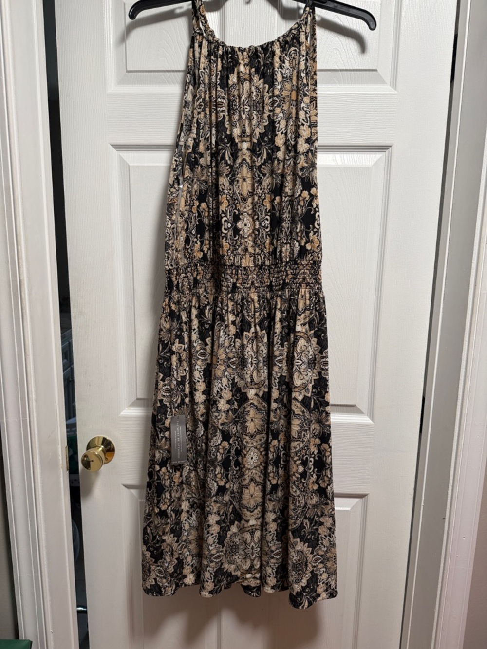 Lane Bryant Black and Tan Paisley-Print Midi Dress-Skirt